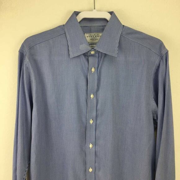 Charles Tyrwhitt Mens Dress Shirt Blue White Striped Collared Non Iron 16-36 - Picture 2 of 7